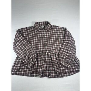 American Eagle Women's Plaid Babydoll Flannel Top Large Red Check Peplum Boho L